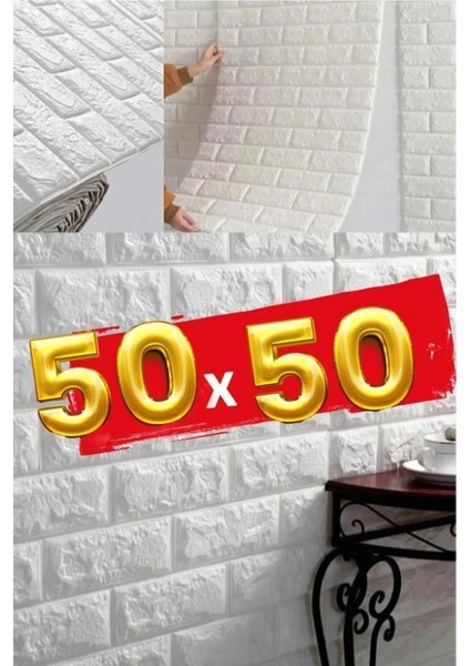 50X50 cm 0,27 M² Silinebilir Kendinden Yapışkanlı Duvar Kağıdı Esnek Panel 3D Tuğla Desen