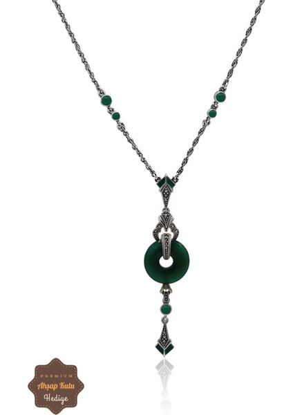 Zümrüt Taşlı Halka Tasarım Markazit Taşlı Gümüş Kadın Gerdanlık 201024264