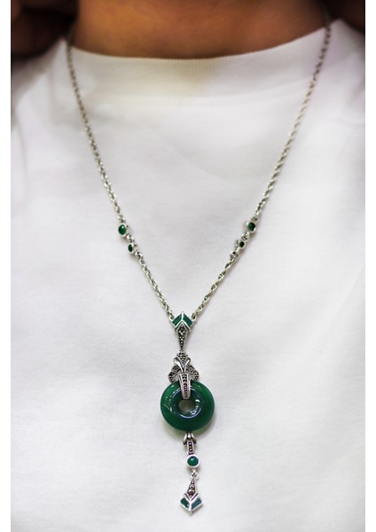 Zümrüt Taşlı Halka Tasarım Markazit Taşlı Gümüş Kadın Gerdanlık 201024264 fiyatları