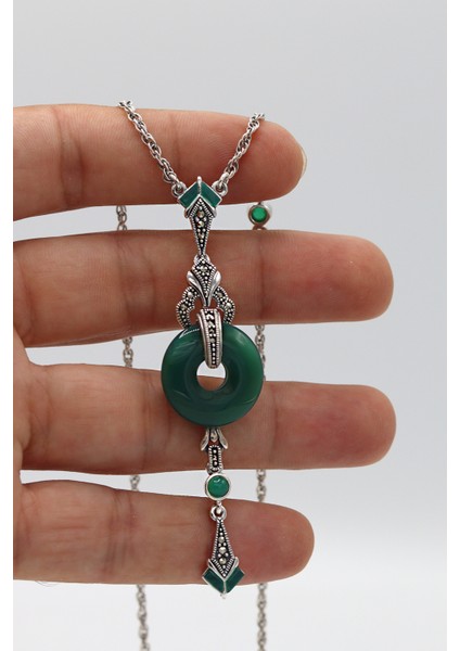 Zümrüt Taşlı Halka Tasarım Markazit Taşlı Gümüş Kadın Gerdanlık 201024264 modelleri