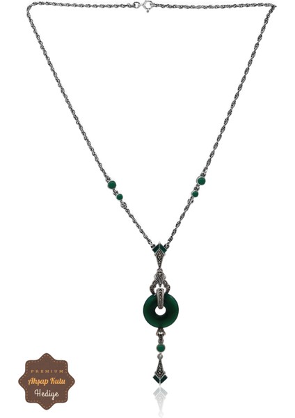 Zümrüt Taşlı Halka Tasarım Markazit Taşlı Gümüş Kadın Gerdanlık 201024264 fırsatları
