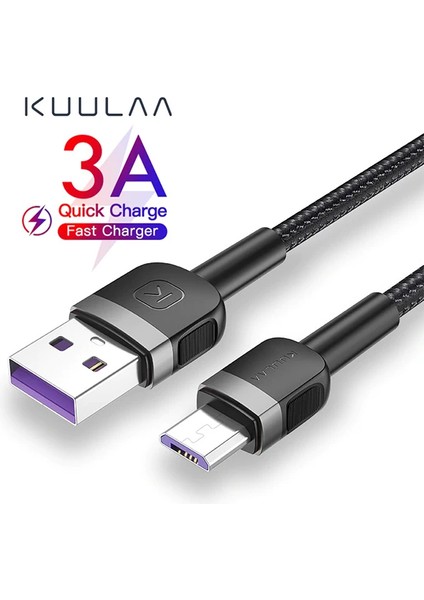 Kuulaa Mikro USB 3A Hızlı Şarj 0.50CM Kısa Android USB Şarj KABLOSU-(5775) - BLS2675-1856