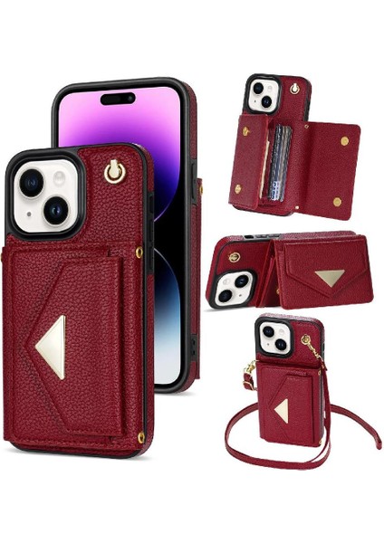 IPhone 13 Akordeon Kart Cüzdan Kılıf Crossbody Kayış Pu ile Uyumlu (Yurt Dışından)