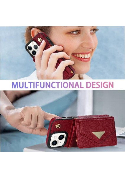 IPhone 13 Akordeon Kart Cüzdan Kılıf Crossbody Kayış Pu ile Uyumlu (Yurt Dışından) indirimleri