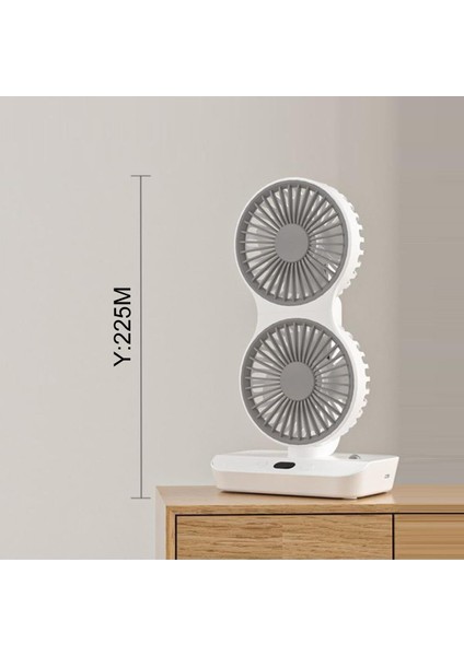 Çift Başlı Taşınabilir USB Şarjlı Fan, LED Gece Lambası ve 5000MAH Pil ile Uzun Çalışma Süresi, Ayarlanabilir Hız ve 270° Dönebilir Kafalar, Ev, Ofis, Kamp Için Ideal (CZ-01X - Beyaz)