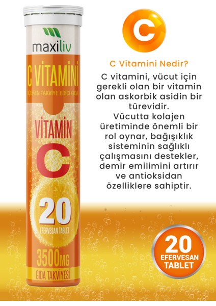 C Vitamini İçeren Takviye Edici Gıda – 20 Efervesan Tablet fiyatları