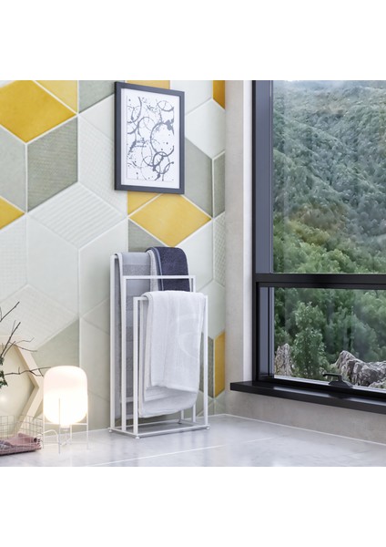 Manolya Banyo Metal Beyaz Havlu Kurutma Askısı Beyaz