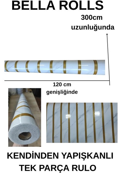 120CMX300CM Tek Parça Yapışkanlı Rulo Gold Çizgili Mermer Desenli Duvar Paneli Kağıdı QM0136