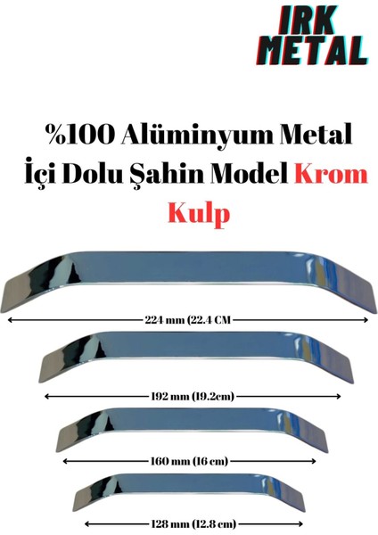 Alüminyum Metal. Mobilya Mutfak Çekmece Kapak Kulbu Içi Dolu Şahin Model Krom Kulp