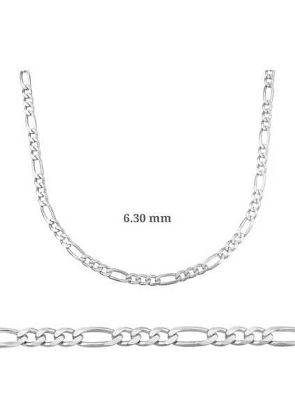 6.30 mm Gümüş Figaro Zincir - 180 Mikron