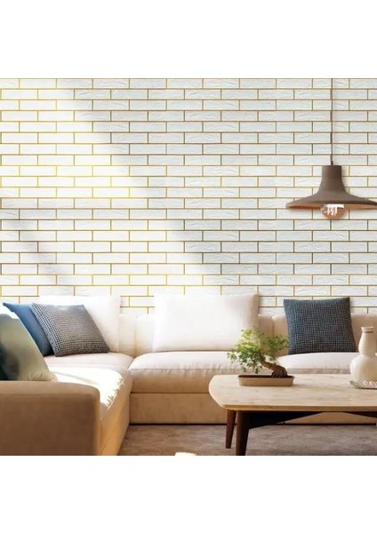 Kendinden Yapışkanlı Gold Çizgili Altın Beyaz Tuğla Desen Duvar Kağıdı Paneli 70X70CM 1 Adet NW176 fiyatları