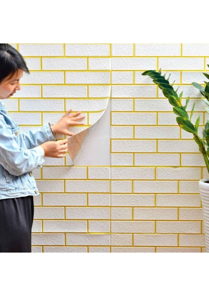 Kendinden Yapışkanlı Gold Çizgili Altın Beyaz Tuğla Desen Duvar Kağıdı Paneli 70X70CM 1 Adet NW176 modelleri