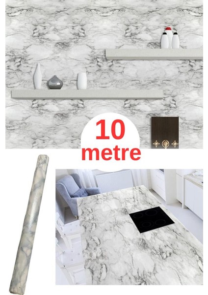 67CM x 10 Metre 1 Adet Yapışkanlı Rulo Mermer Desenli Görünümlü Mutfak Duvar Kaplama Folyosu Kağıdı