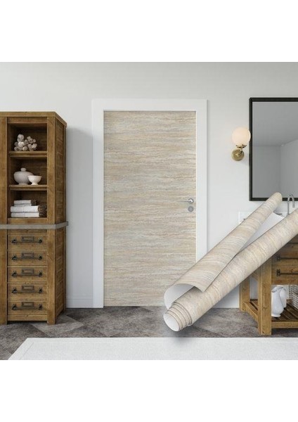 67CM x 10 Metre 1 Adet Yapışkanlı Rulo Bej Traverten Desenli Mutfak Duvar Kaplama Folyosu Kağıdı modelleri