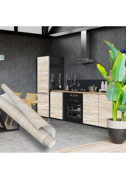 67CM x 10 Metre 1 Adet Yapışkanlı Rulo Bej Traverten Desenli Mutfak Duvar Kaplama Folyosu Kağıdı indirimleri