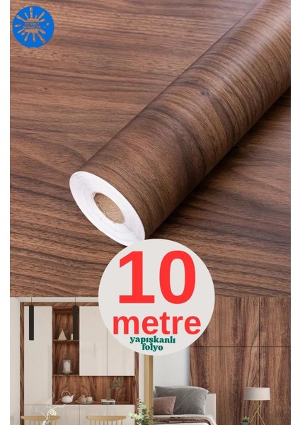 45CM x 10 Metre 1 Adet Rulo Yapışkanlı Koyu Ahşap Görünümlü Mutfak Duvar Kaplama Folyosu Kağıdı