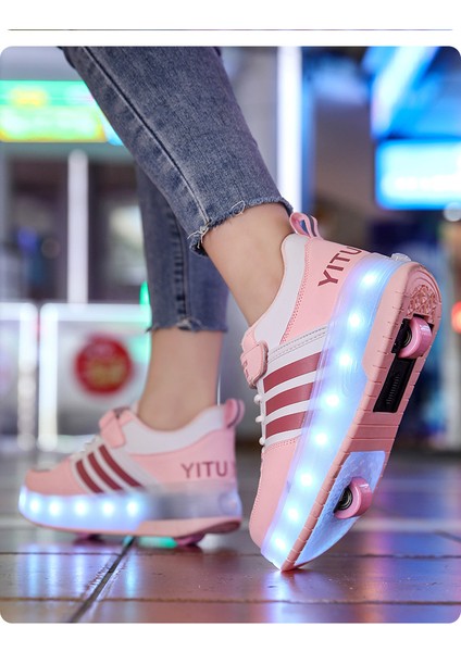 Çocuk Spor Ayakkabı Tekerlekli Paten Iki Tekerlekli Lde Parlayan Erkek ve Kadın Öğrenci Spor Ayakkabı (Yurt Dışından) modelleri