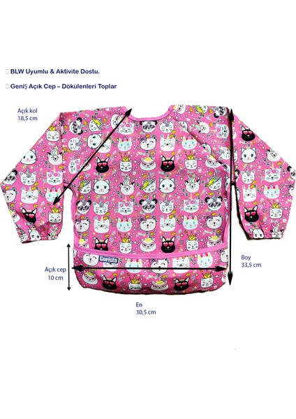 Baby Uzun Kollu Mama Önlüğü - Pembe | Blw Uyumlu, Sıvı Geçirmez, Ipsiz Güvenli Tasarım