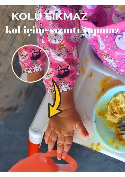 Baby Uzun Kollu Mama Önlüğü - Pembe | Blw Uyumlu, Sıvı Geçirmez, Ipsiz Güvenli Tasarım