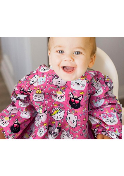 Baby Uzun Kollu Mama Önlüğü - Pembe | Blw Uyumlu, Sıvı Geçirmez, Ipsiz Güvenli Tasarım