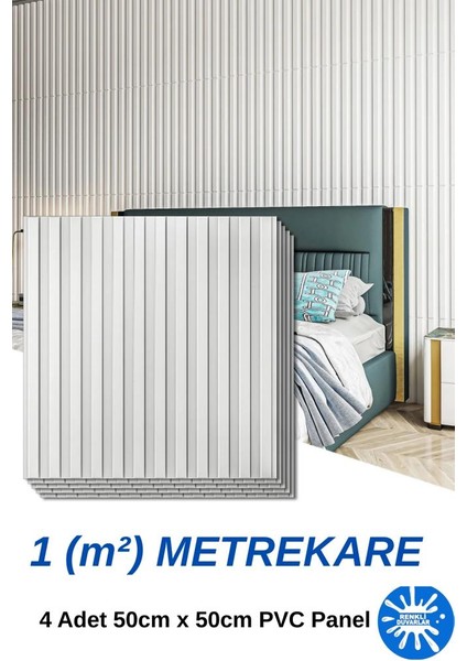 1m² (50cmx50cm 4 Adet) Beyaz 3D ABS PVC Malzeme Dayanıklı Duvar Paneli Silinebilir Lambiri Panel