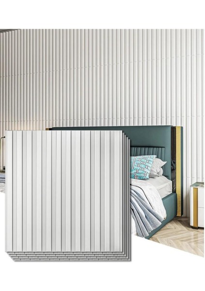 1m² (50cmx50cm 4 Adet) Beyaz 3D ABS PVC Malzeme Dayanıklı Duvar Paneli Silinebilir Lambiri Panel