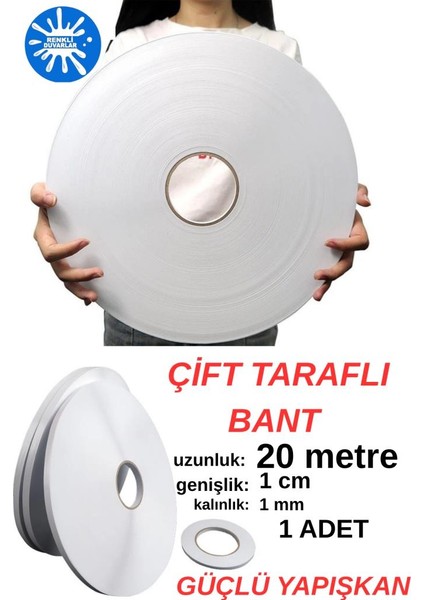 1 Adet 20 Metre Uzunluğunda 1,sınıf Kaliteli Çift Taraflı Bant Ofis Salon Çerçeve Kırtasiye Bantlama
