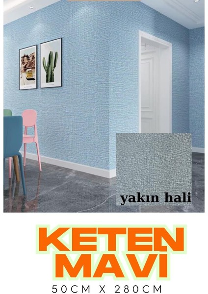 50X280CM 1ADET Keten Mavi Arkası Folyolu Yapışkanlı Yalıtımlı Boyanabilir Duvar Paneli Kağıdı RDA22