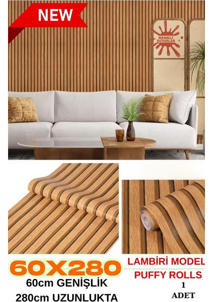 60CM x 280CM 1 Adet Kendinden Yapışkanlı Koyu Kahverengi Lambiri Desenli Duvar Paneli Kağıdı GS8005