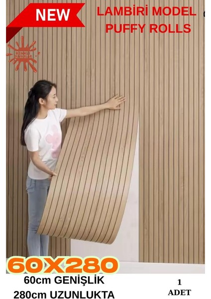 60CM x 280CM 1 Adet Kendinden Yapışkanlı Açık Kahverengi Lambiri Desenli Duvar Paneli Kağıdı YG005
