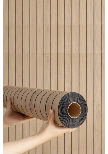 60CM x 280CM 1 Adet Kendinden Yapışkanlı Açık Kahverengi Lambiri Desenli Duvar Paneli Kağıdı YG005 fırsatları