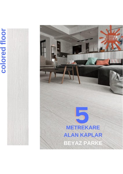 5m2 Alan Kaplar Beyaz Model Pvc Floor Yapışkanlı Sudan Etkilenmeyen Pvc Yer Döşeme Parkesi PARKE-P12
