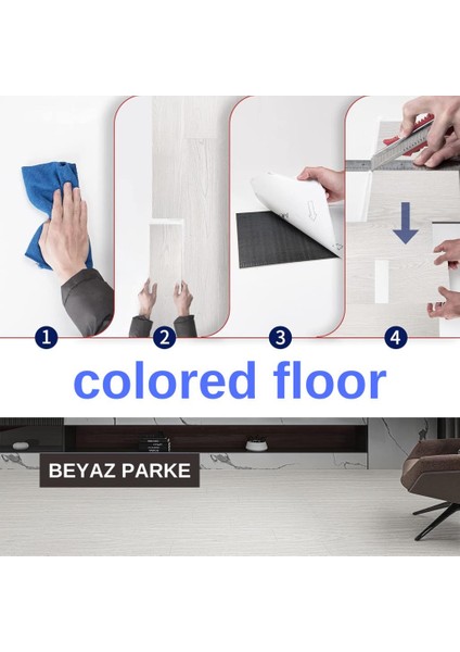 5m2 Alan Kaplar Beyaz Model Pvc Floor Yapışkanlı Sudan Etkilenmeyen Pvc Yer Döşeme Parkesi PARKE-P12 modelleri