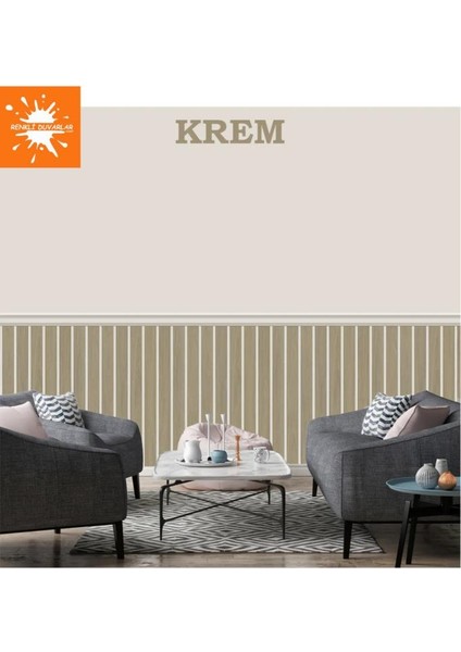 70CMX100CM 1 Adet Rustik Model Krem Yapışkanlı Vinil Duvar Kağıdı Çıta Lambiri Panel Desenli