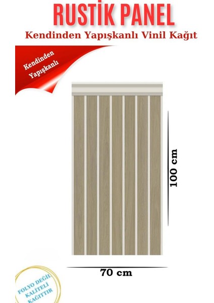70CMX100CM 1 Adet Rustik Model Krem Yapışkanlı Vinil Duvar Kağıdı Çıta Lambiri Panel Desenli