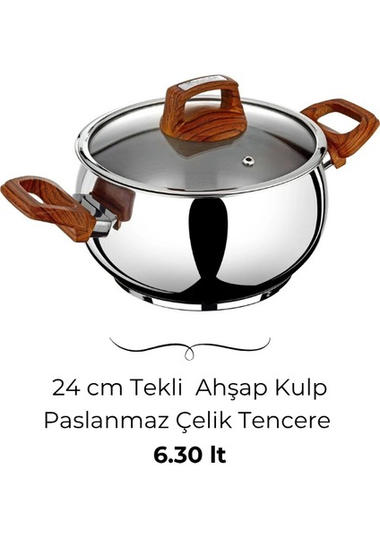 Lale 24cm Tekli Ahşap Kulplu Paslanmaz Çelik Tencere fiyatları