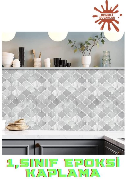 30×30 cm Arabesk Çini Epoksi 1 Adet 3D Yapışkanlı Duvar Kaplama Paneli Mutfak Banyo Salon Ofis Döşeme