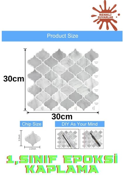 30×30 cm Arabesk Çini Epoksi 1 Adet 3D Yapışkanlı Duvar Kaplama Paneli Mutfak Banyo Salon Ofis Döşeme fiyatları