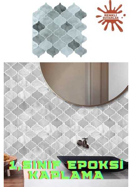 30×30 cm Arabesk Çini Epoksi 1 Adet 3D Yapışkanlı Duvar Kaplama Paneli Mutfak Banyo Salon Ofis Döşeme modelleri