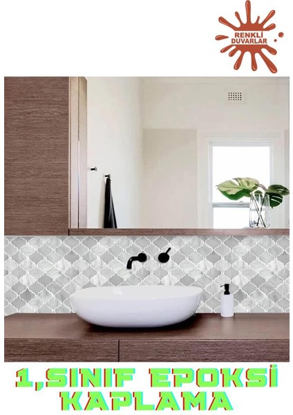 30×30 cm Arabesk Çini Epoksi 1 Adet 3D Yapışkanlı Duvar Kaplama Paneli Mutfak Banyo Salon Ofis Döşeme