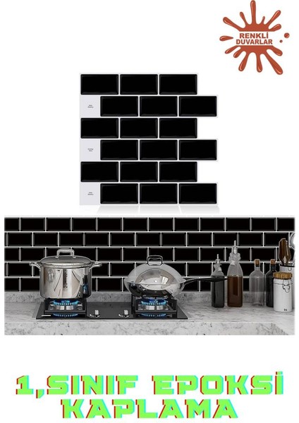 30×30 cm siyah tuğla epoksi 1 adet 3d yapışkanlı duvar kaplama paneli mutfak banyo salon ofis döşeme