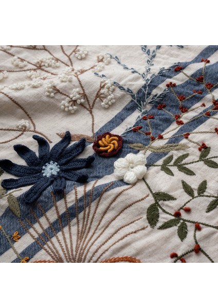 Charla Çift Kişilik Nevresim Takımı %100 Organik Pamuk Kenevir Karışımlı Ekru-Lacivert 200X220 cm fiyatları