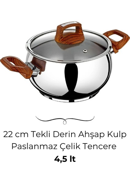 Lale 22cm Ahşap Kulplu Tekli Çelik Tencere fiyatları