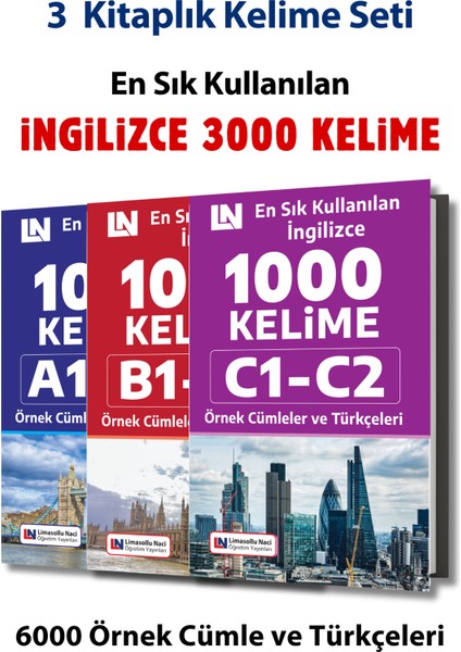 İngilizce Kelime Kitap Seti, A1'den C2'ye kadar 3000 Kelime, 6000 Cümle ve Türkçeleri Sınav Hazırlık