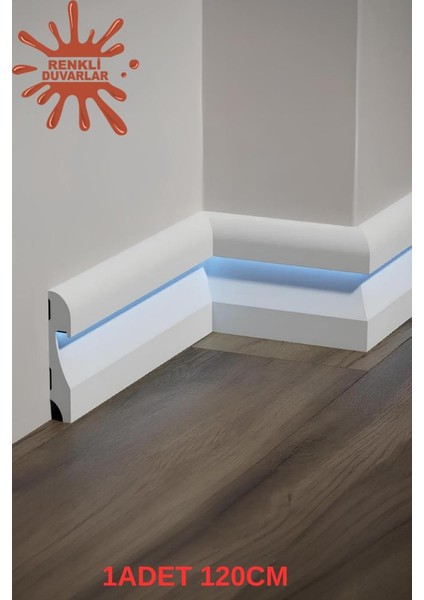 11.5 cm x 120 cm Polimer Lake Beyaz Ledli Süpürgelik Salon Ev Ofis Koridor Çıta Parke Süpürgelik