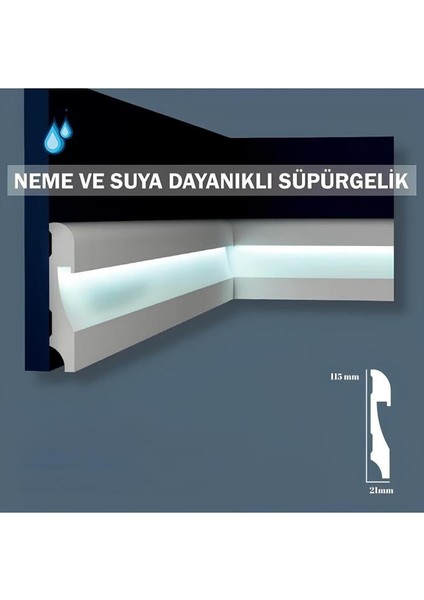11.5 cm x 120 cm Polimer Lake Beyaz Ledli Süpürgelik Salon Ev Ofis Koridor Çıta Parke Süpürgelik fiyatları