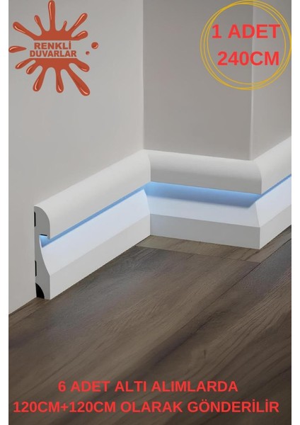 11.5 cm x 240 cm Polimer Lake Beyaz Ledli Süpürgelik Salon Ev Ofis Koridor Çıta Parke Süpürgelik