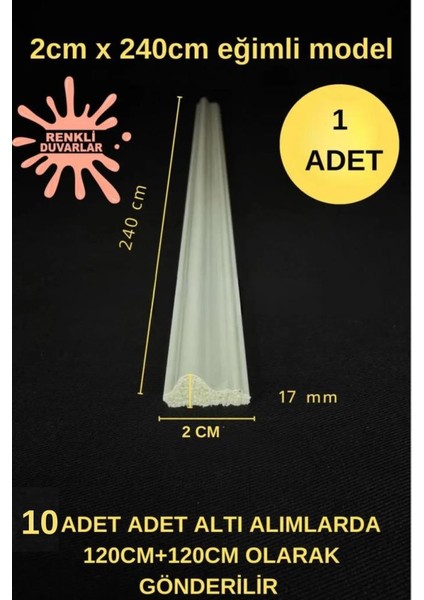 Dekoratif Boyanabilir 1 Adet 2cm x 240CM Eğimli Polistren Duvar Çıtası Ev Salon Koridor Çıtalama