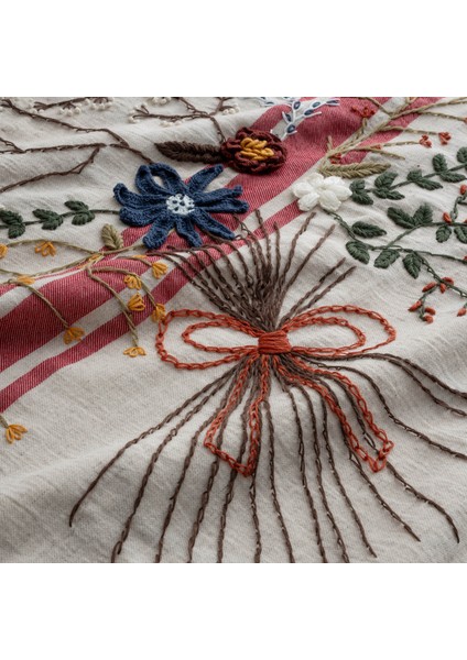 Charla Çift Kişilik Nevresim Takımı %100 Organik Pamuk Kenevir Karışımlı Ekru-Kırmızı 200X220 cm indirimleri