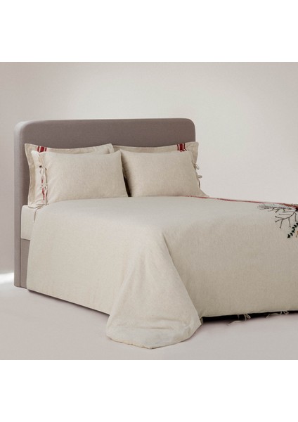 Charla Çift Kişilik Nevresim Takımı %100 Organik Pamuk Kenevir Karışımlı Ekru-Kırmızı 200X220 cm